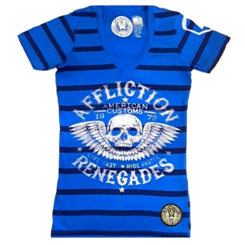 💀Affliction Live Fast Shortsleeve V-Neck Shirt. Women's Size: X-Small.